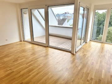 Wohn-/Essbereich - Stylische Neubauwohnung mit Dachterrasse und Blick über Wien in Bestlage zur Mariahilfer Straße!! ERSTBEZUG!