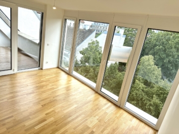 Wohn-/Essbereich - Stylische Neubauwohnung mit Dachterrasse und Blick über Wien in Bestlage zur Mariahilfer Straße!! ERSTBEZUG!